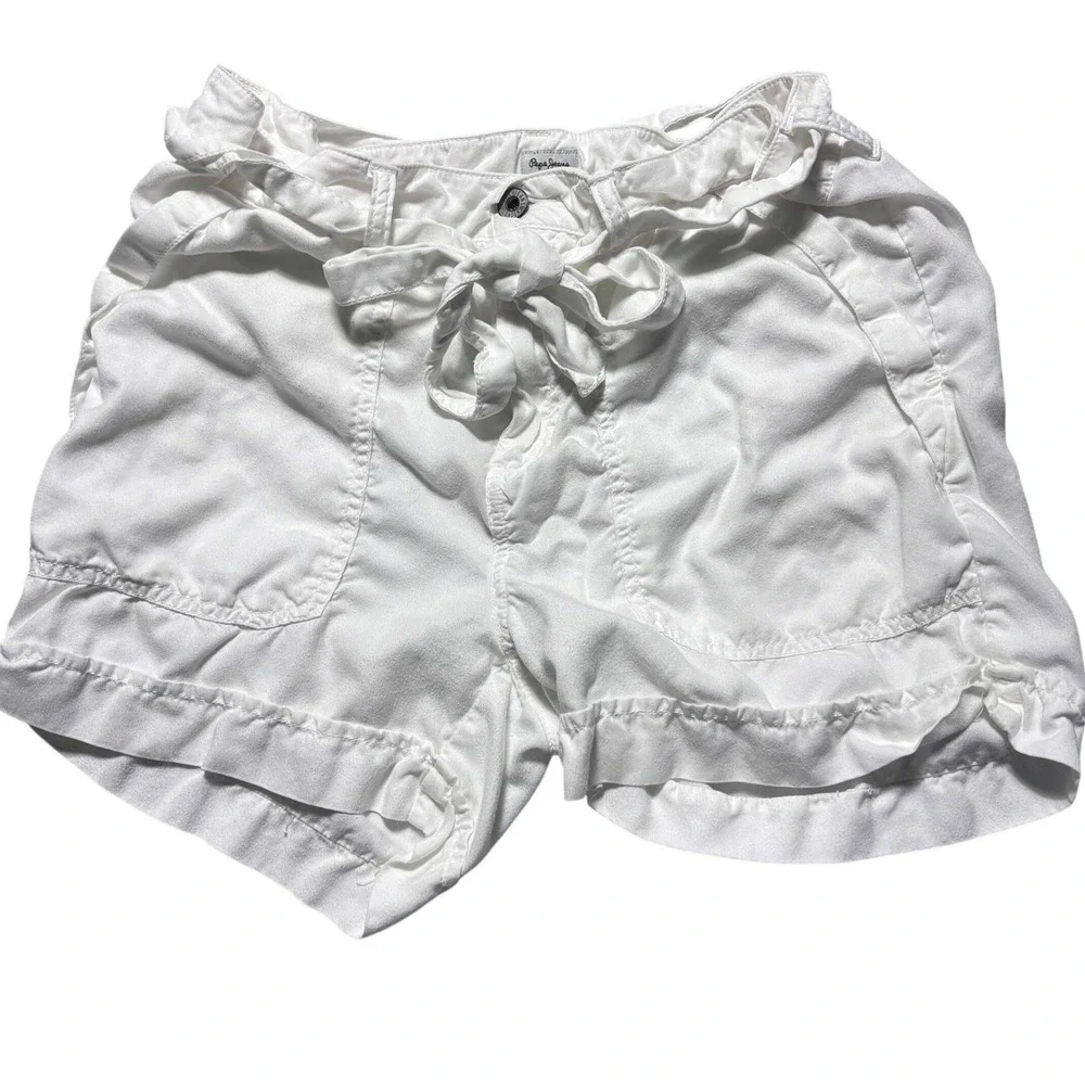 Pepe Jeans London Nomad Tencel Tie Waist Shorts White Women Size 31